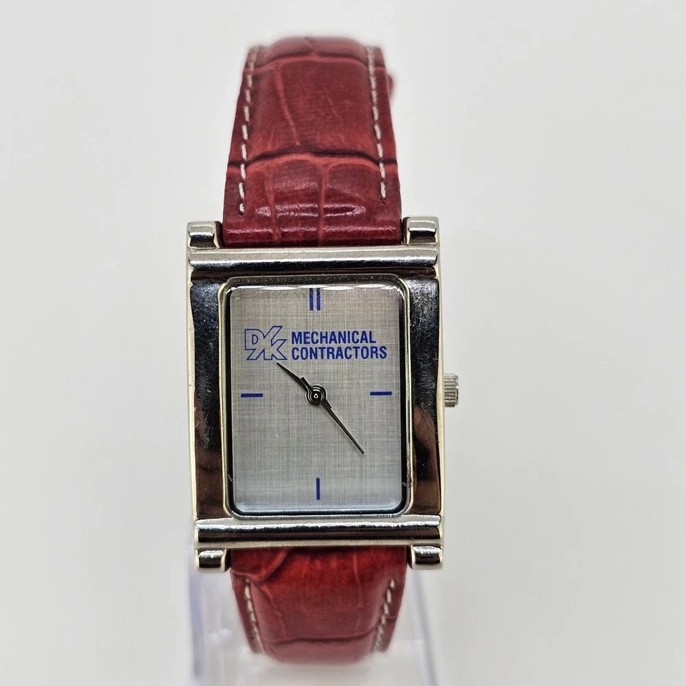 Women's Analog Watch 26MM Gray Dial Red Faux Leather Bands NEW Battery